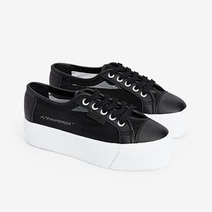 Superga Black Mesh Platform Sneaker